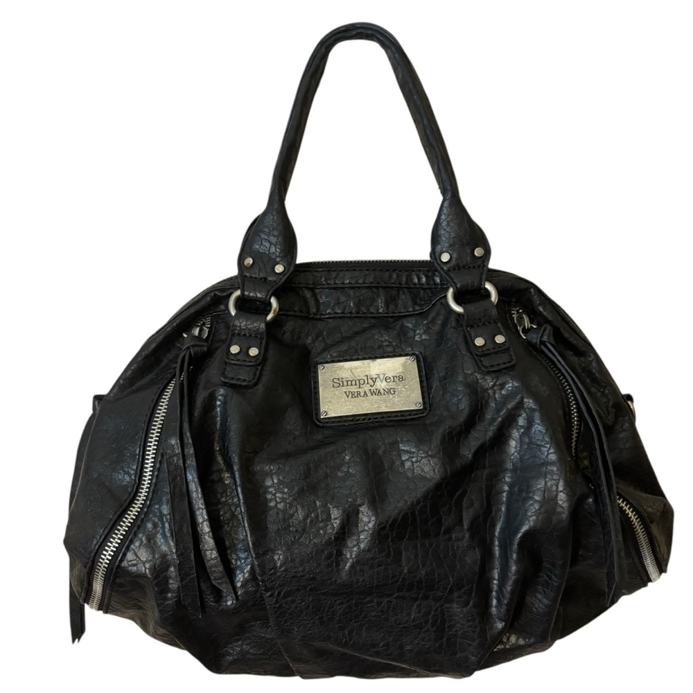 Simply Vera Vera Wang Shoulder Bag Black Faux Leather Steel-tone Hardware Y2K